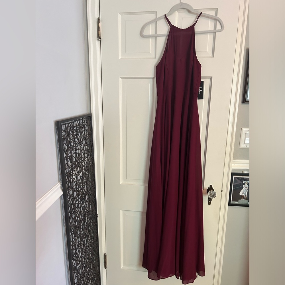 Maxi dress in red wine color - cute mesh back and mock halter top